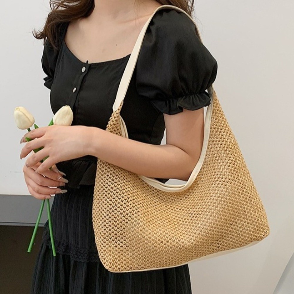 Tote Bag Beach - Borsa in Paglia Intrecciata Monocolore Stile