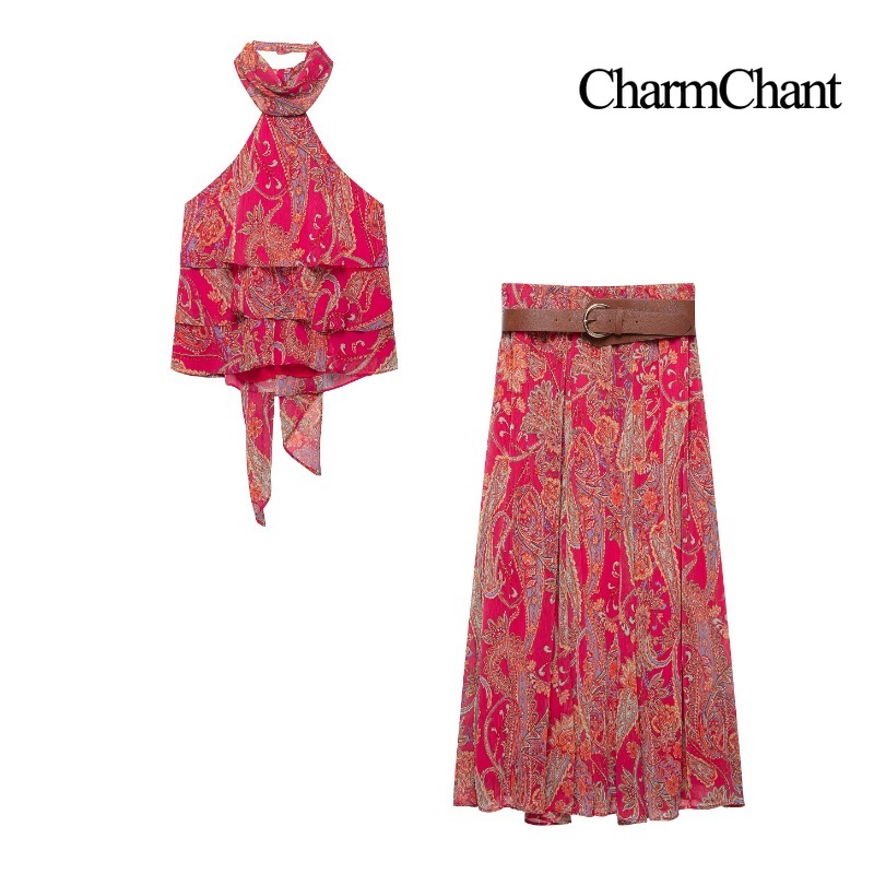 Romper Floral Print - CHARMCHANT Set 2 Pezzi da Donna