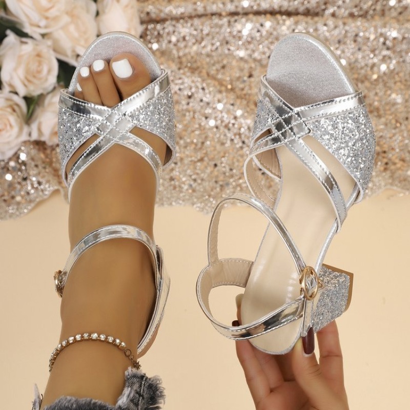 Sandal Strappy Heeled - Sandali da Donna con Tacco Largo