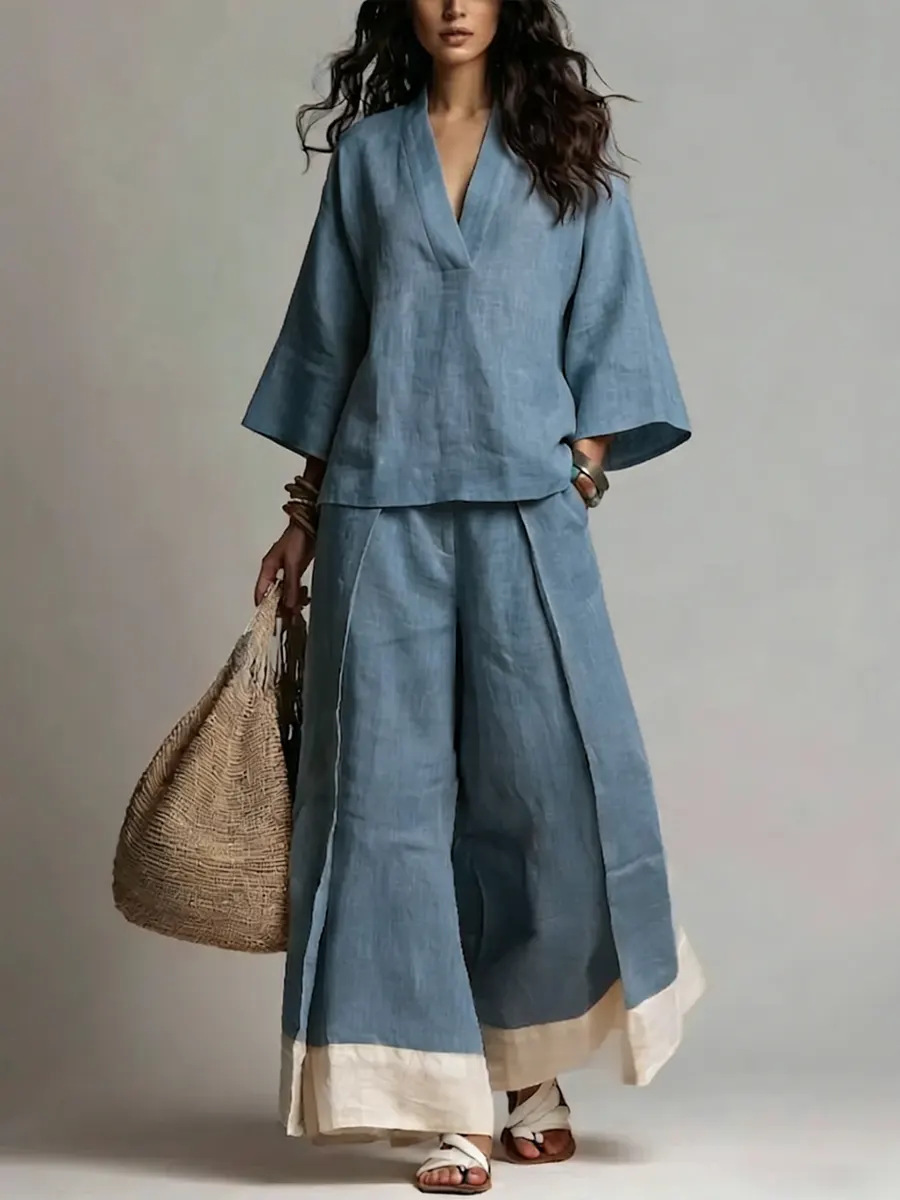 Linen Pant Wide - Completo Estivo da Donna in Cotone