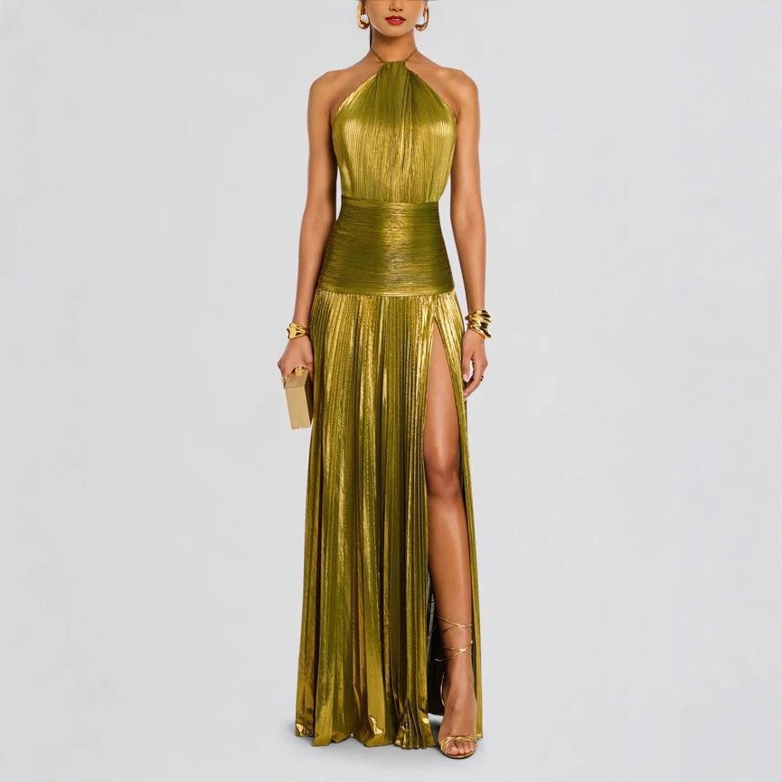 Maxi Dress Halter - Abito da sera elegante senza maniche,