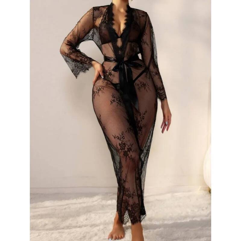 Vestaglia Lunga Nera in Pizzo  - Kimono Sheer Floral recensione e prezzo
