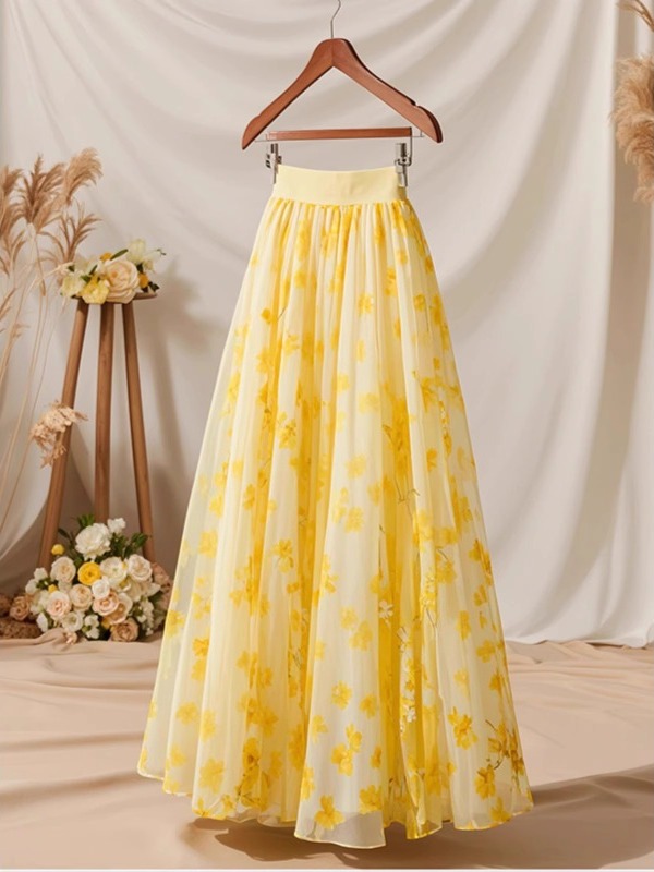 Gonna a trapezio gialla a vita - Midi Skirt Floral recensione e prezzo