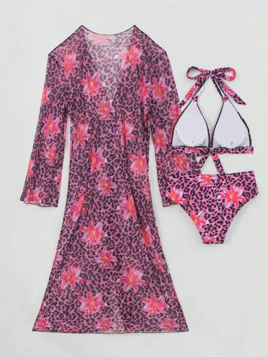Set Bikini da Donna 3 Pezzi co - Kimono Sheer Floral recensione e prezzo